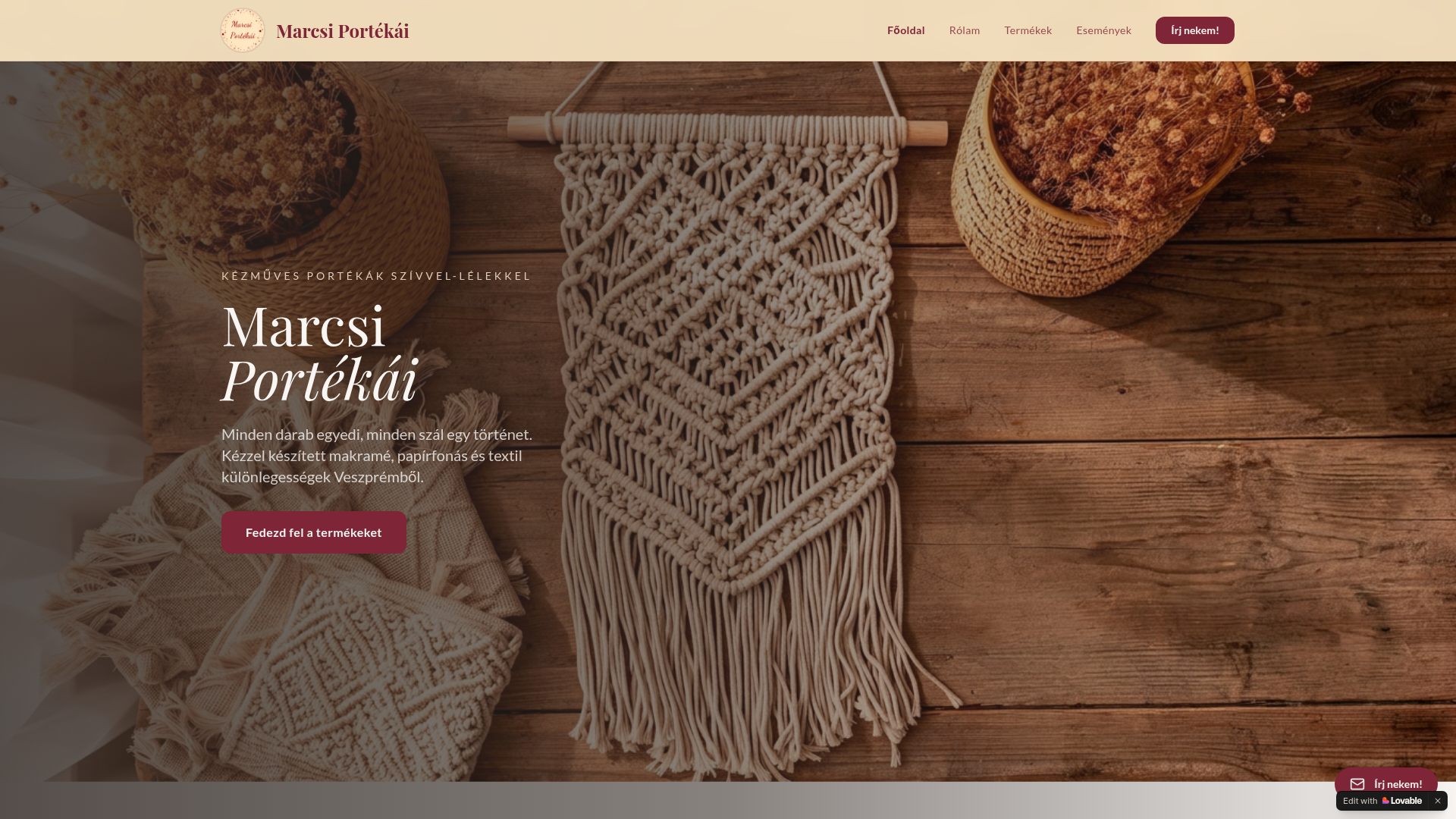 Marcsi Portékái – weboldal előnézet